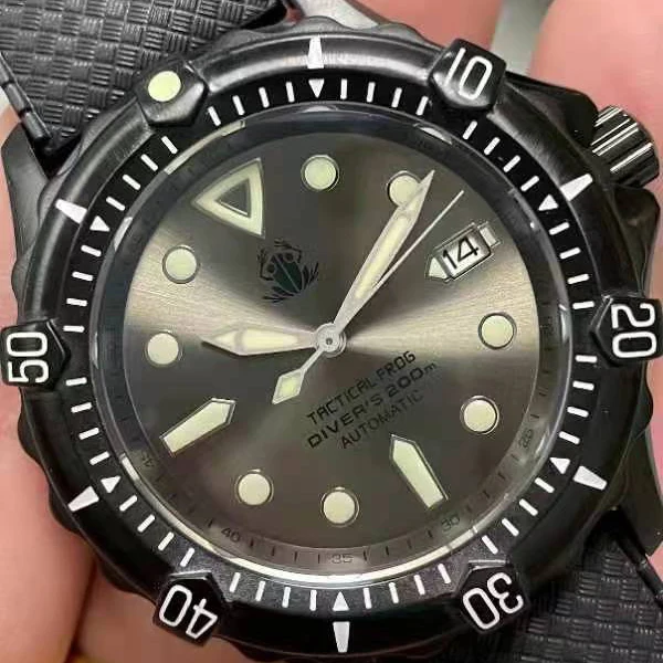 Tactical Frog Men Diver Watch 45.5MM Military Automatic Mechanical Wristwatch PVD Black Case 20ATM Waterproof Luminous NH35