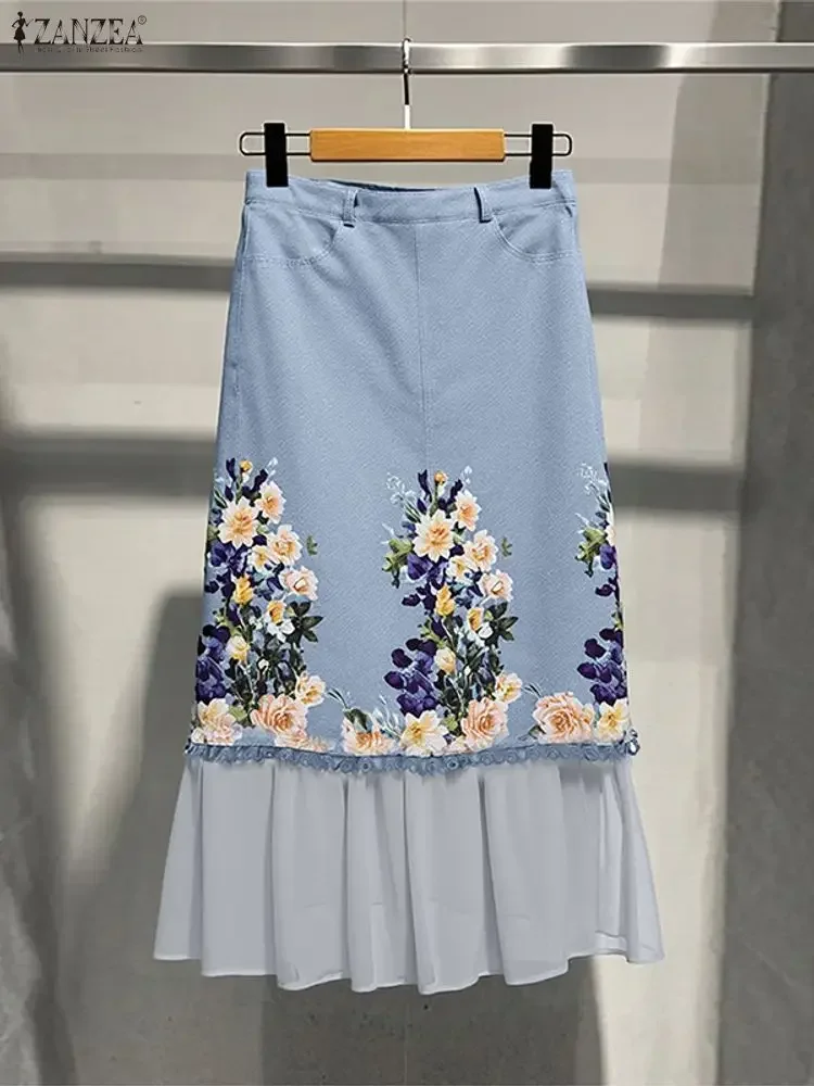 

Women Long Jupes ZANZEA Bohemian Maxi Skirts 2025 Autumn Floral Print Faldas Saia Casual Pockets Elegant Holiday Party Bottoms
