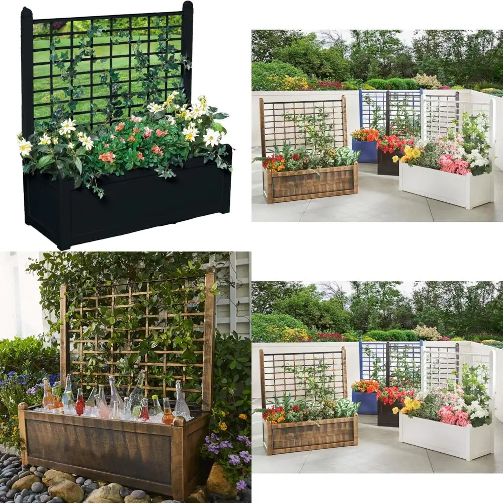 

Черный открытый горшок для скалолазания с отдельно стоящей решеткой для патио и двора на террасе