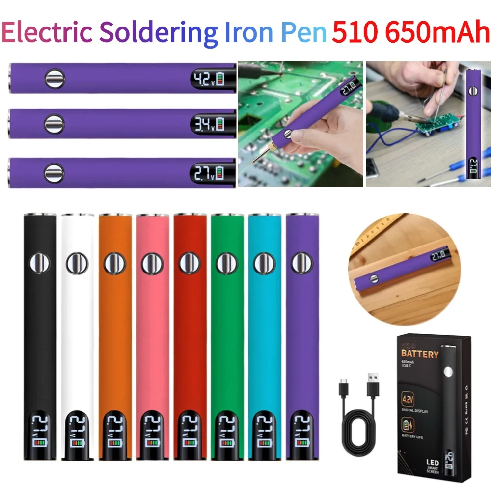 

650mAh 510 Thread Battery Pen Solder Iron Shaped Battery Set Adjustable Voltage Portable Electric Soldering Iron Welding Kit