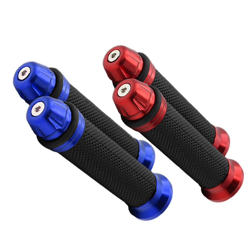 2PCS Motorcycle Grips Cover Blue/Red Color Universal for Motorbikes, Scooters, Street Bikes Aluminium Alloy Rubber Handle Cover