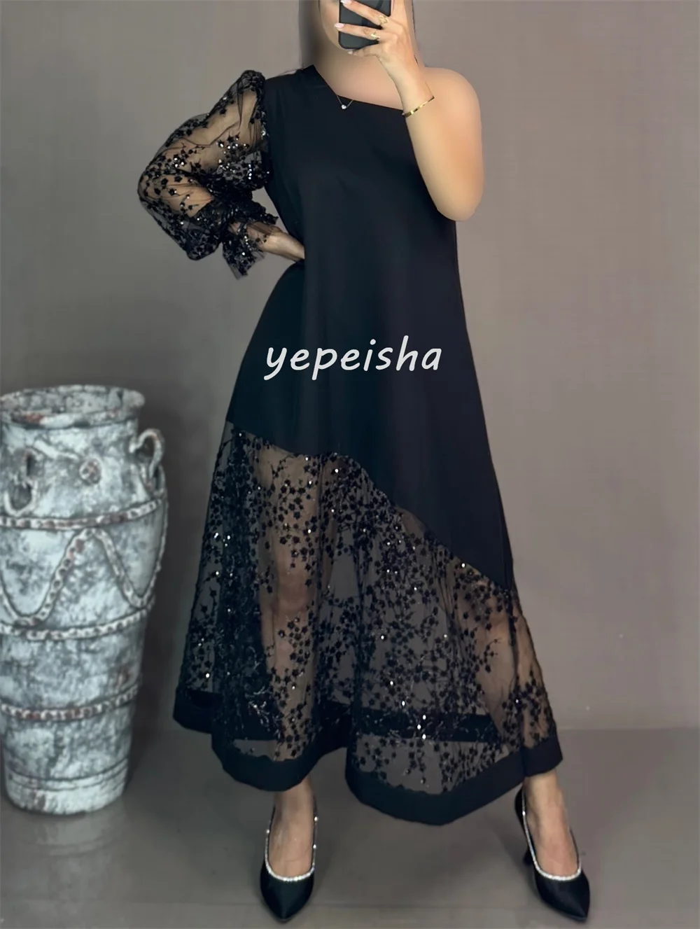 Abiti midi monospalla a trapezio con paillettes in jersey squisito abbinato personalizzato Abiti per occasioni su misura Taglie disponibili
