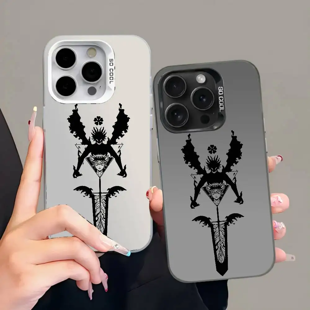 1PC Cool Asta Cartoon B-Black Clover phone case for iphone 17 16 15 14 13 12 11 Pro Max Plus Back Cover with Silver Gradient