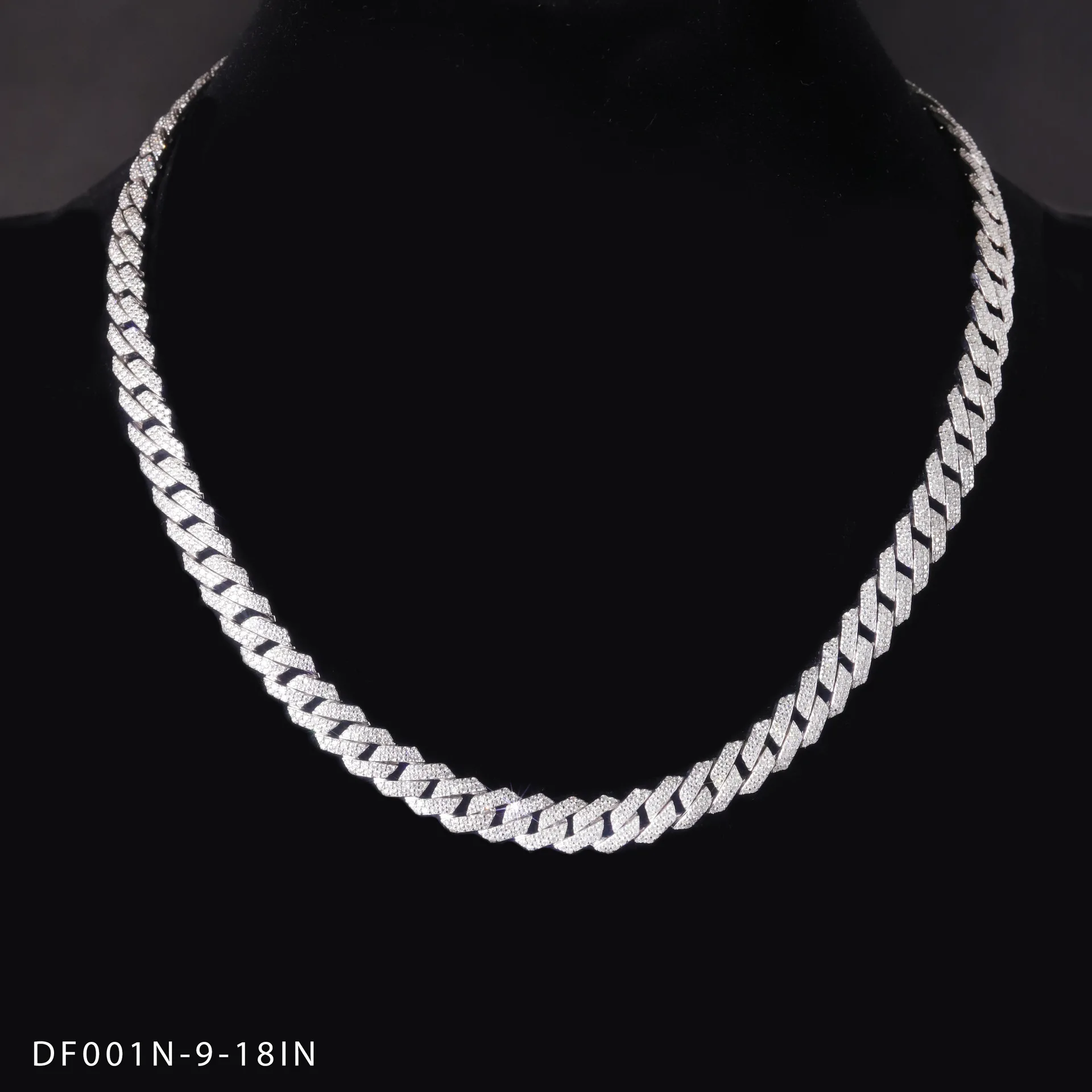 Rhombus Hip Hop Cuban Chain S925 Silver With Zircon Necklace 9mm Two Rows Of Diamonds Premium Full Diamond Cuban Chain