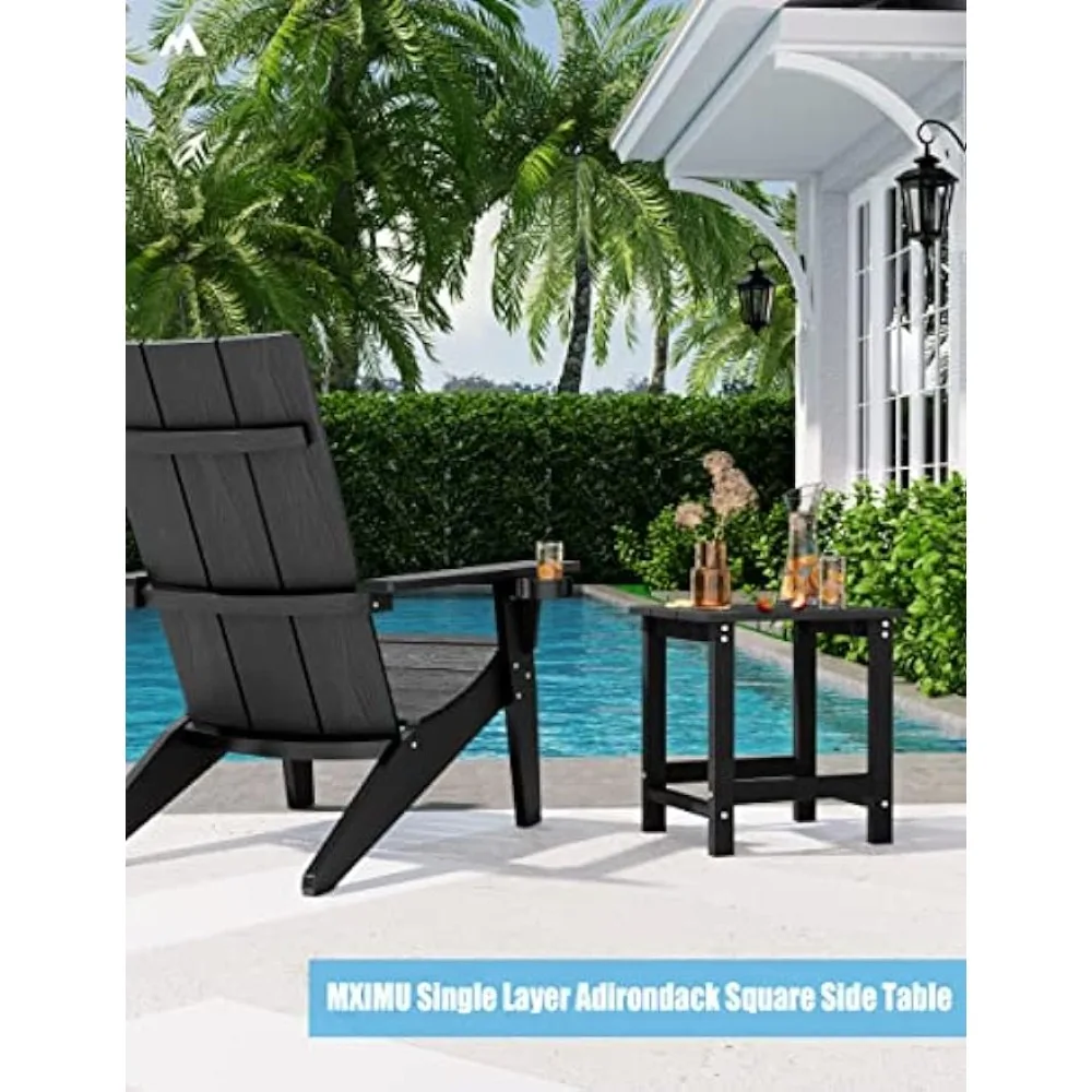 MXIMU Outside Adirondack Square Side Table, Weather Resistant Patio Table, End Tables Backyard, Pool (Single Layer, Black)