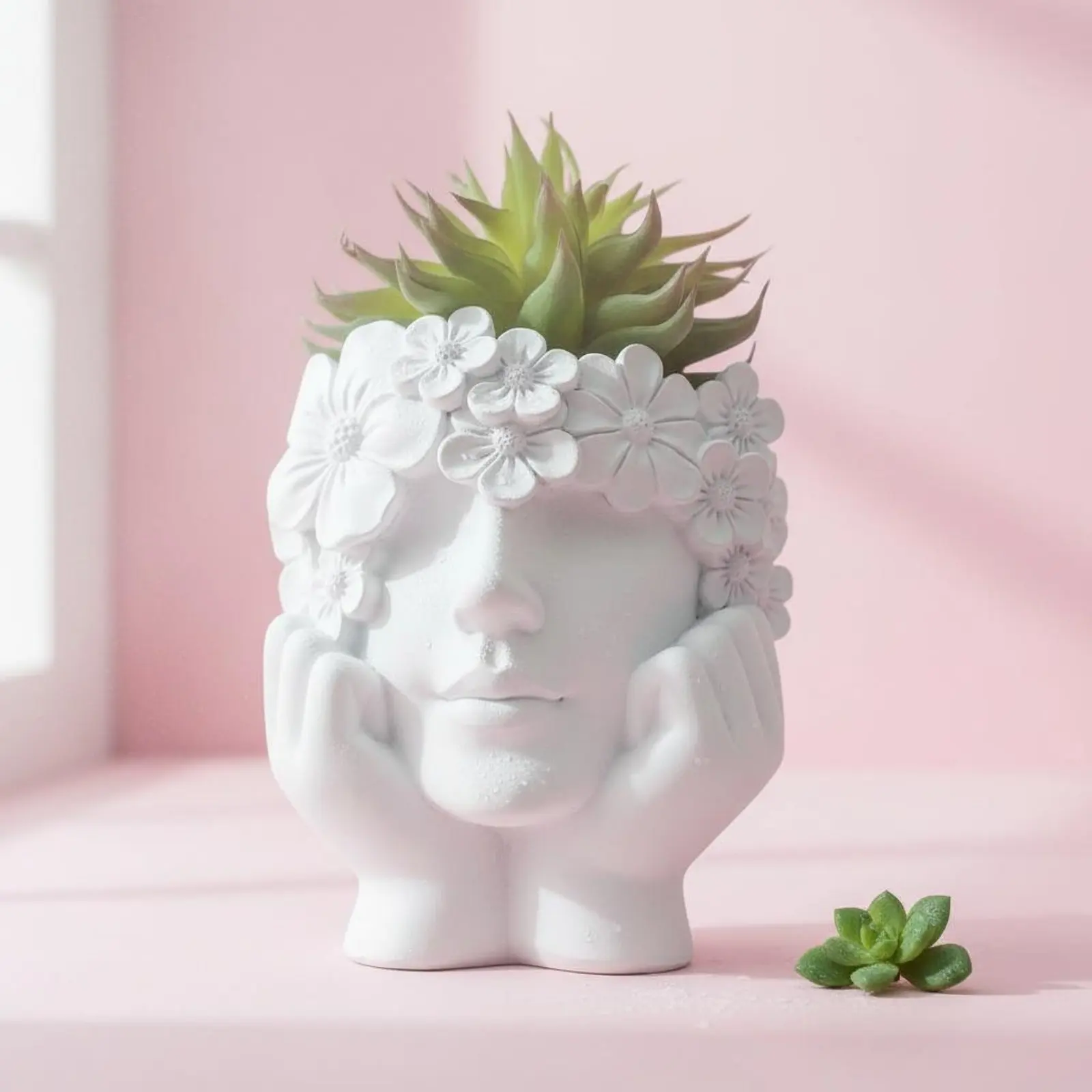 Woman Head Flower Pot Artistic Design Female Face Planter Lady Head Planter Modern Design Face-Shaped Succulent Pot Lightweight