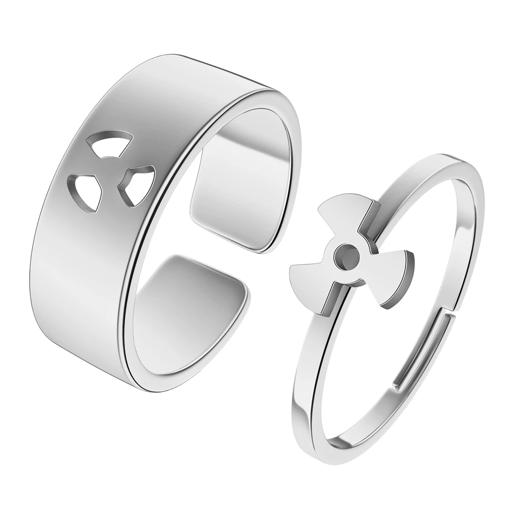 QIAMNI 2PCS Stainless Steel Modern Radiology Tech Wide Ring Geometric Finger Statement Ring Party Couple Jewelry Gift for Doctor