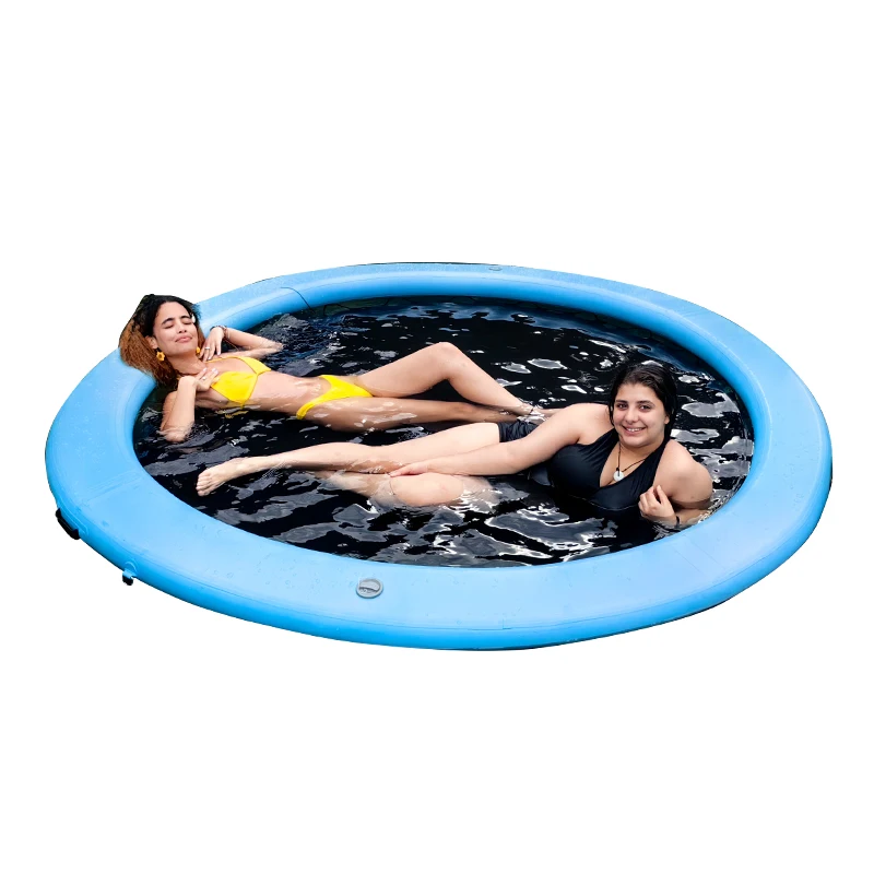 Neokudo Drop Stitch Inflatable Water Hammock Floating Dock, Circular Mesh Dock Inflatable Raft Round Pool Hammock Island