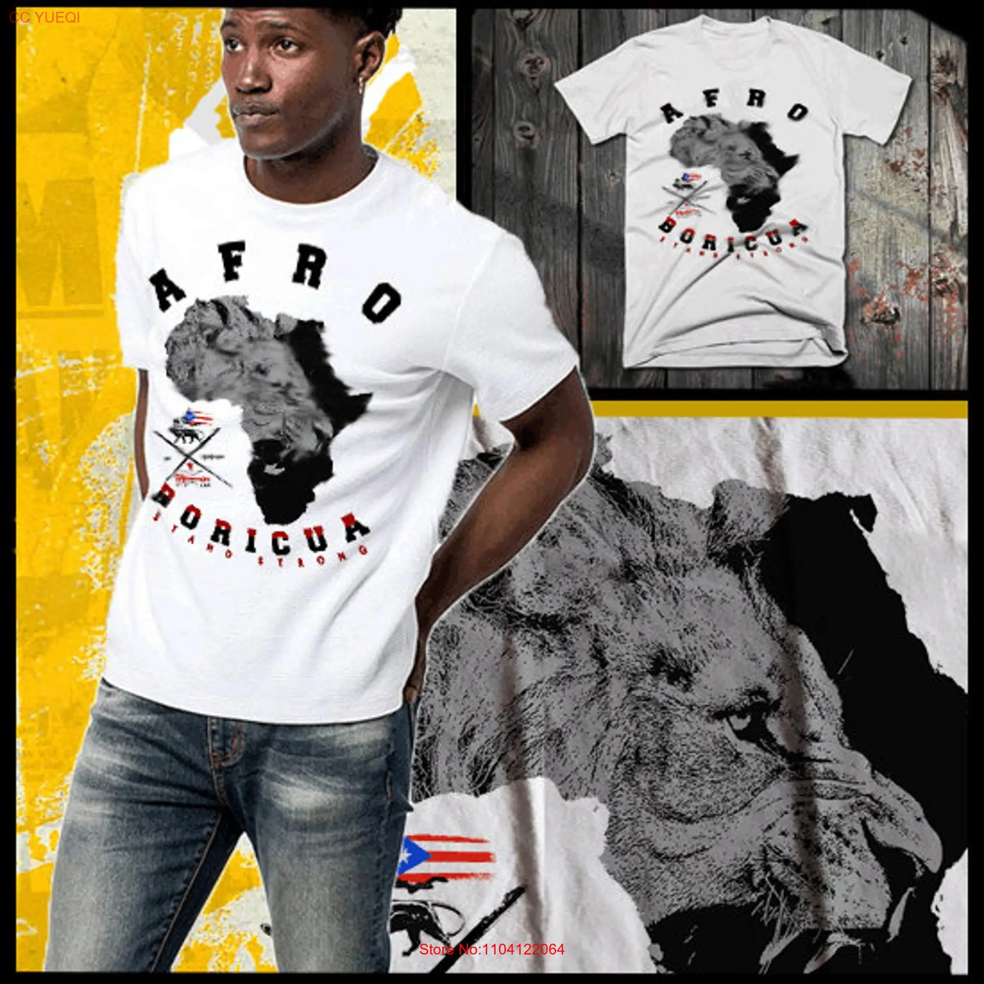 Afro Boricua Lion T Shirt Latino Puerto Rico Taino Rican Flag Borinquen Melanin Cotton long or short sleeves