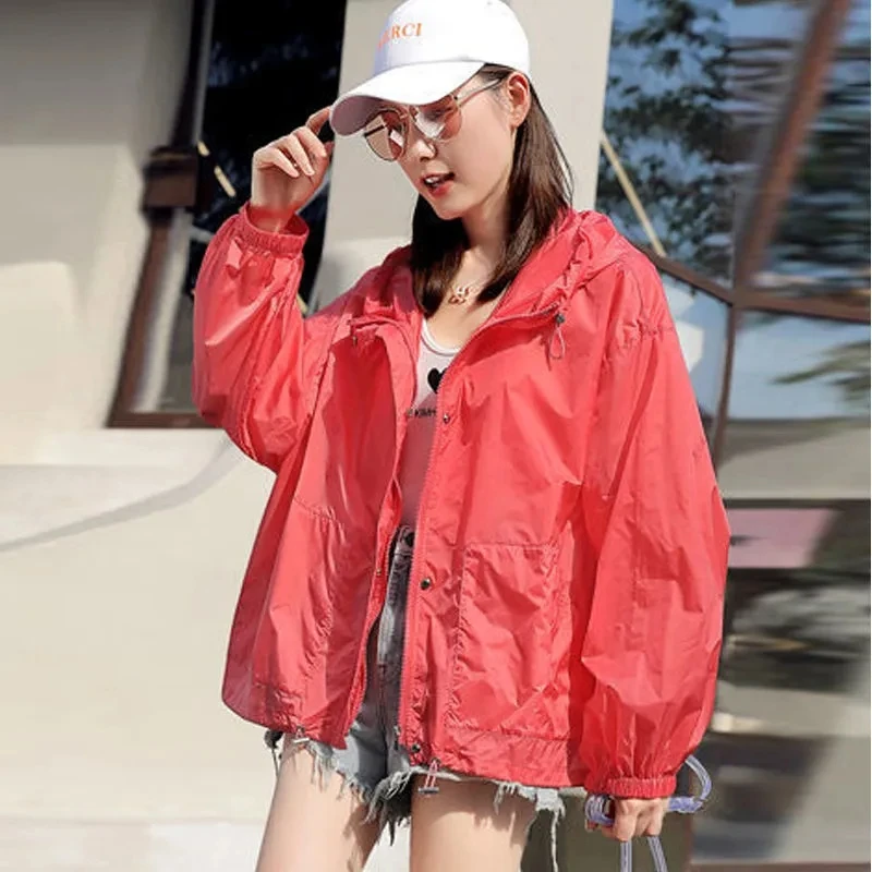 Fashion Women\'s Sun Protection Clothing Summer Thin Coat Sun Protection Breathable Casual Hooded Jacket Female Outerwear Tops