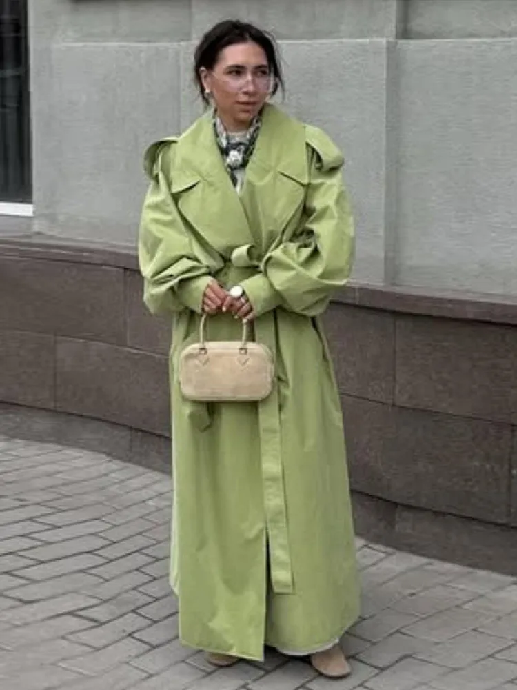 

Новая стильная женская ветровка с поясом, отложным воротником, двубортная, с длинными рукавами и карманами, весенняя модная уличная куртка 2026