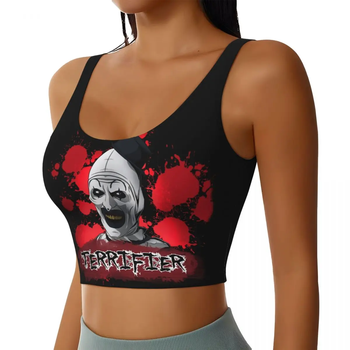 Custom Terrifiers Movie Art Horror Slasher Halloween Sports Bra Women's High Impact Workout Yoga Crop Top