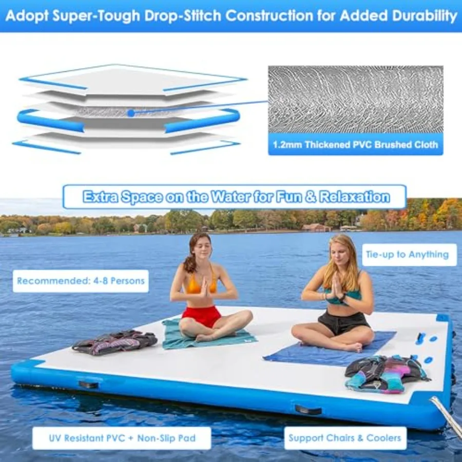 Floating Dock Water Platform for lake/boats/island/swimming pool, HDPE plastic, gray, ultra-stable and multi-person inflatable