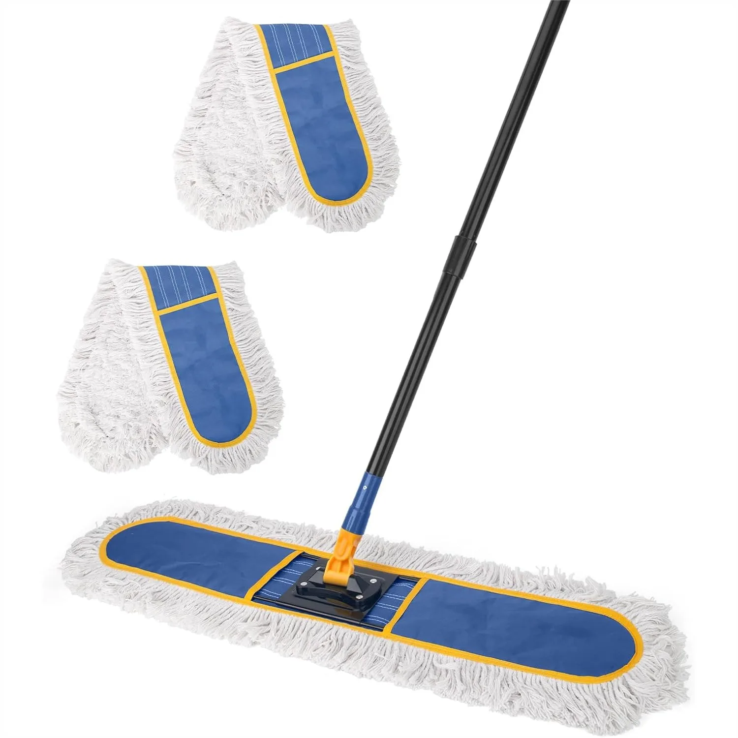 

24" Commercial Dust Mop for Floor Cleaning, Heavy Duty Floor Duster with 2 Cotton Reusable Pads, 59" Long Handle Wet Dry Flat