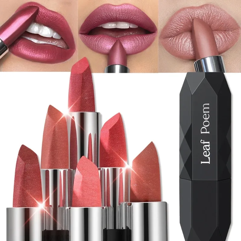 Metallic Diamond Lipstick Waterproof Long Lasting Moisturizing Rose Glitter Solid Lip Gloss Pearl Charming Plump Bold Lip Makeup