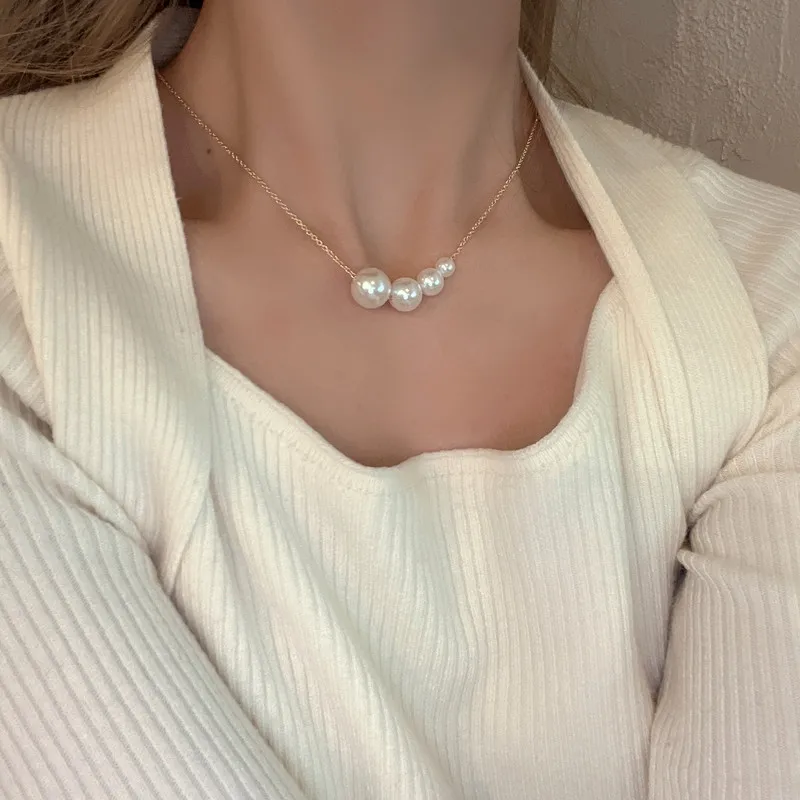 2022 Trend Wedding Party Jewelry Vintage Pearl Choker Necklace For Women Elegant White Imitation Mixsize Pearl Necklaces X0120