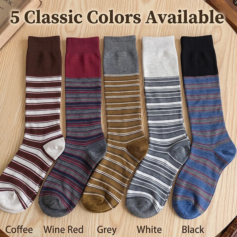 1/5 Pairs Women Retro Burgundy Striped Calf Socks Autumn Winter New Slim Long Boot Socks Casual Fashion Versatile Ladies Socks