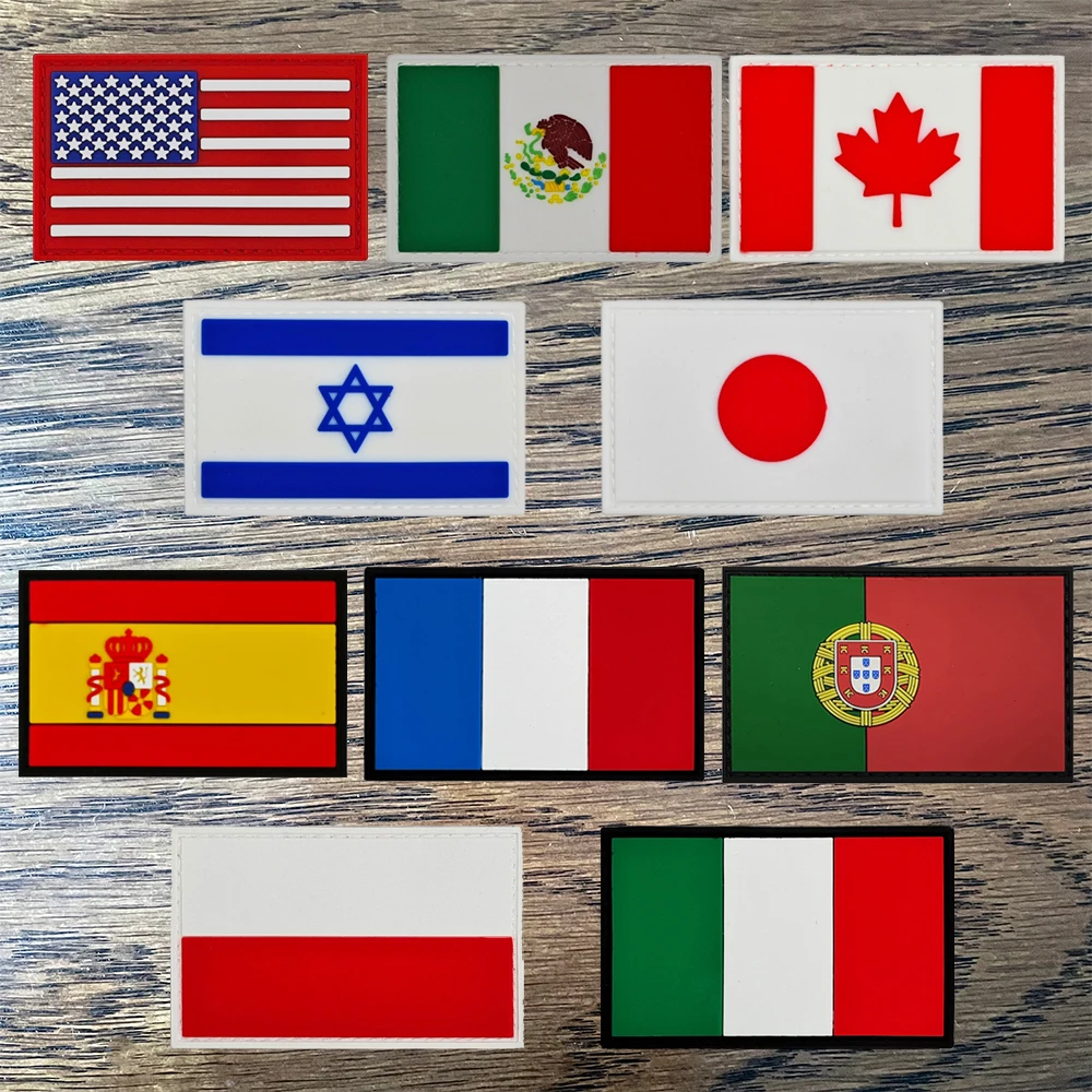 US France Germany Spain UK Holland Czech Canada Israel Poland Mexico Italy Japan Australia Asian Europe America PVC Flag Patches