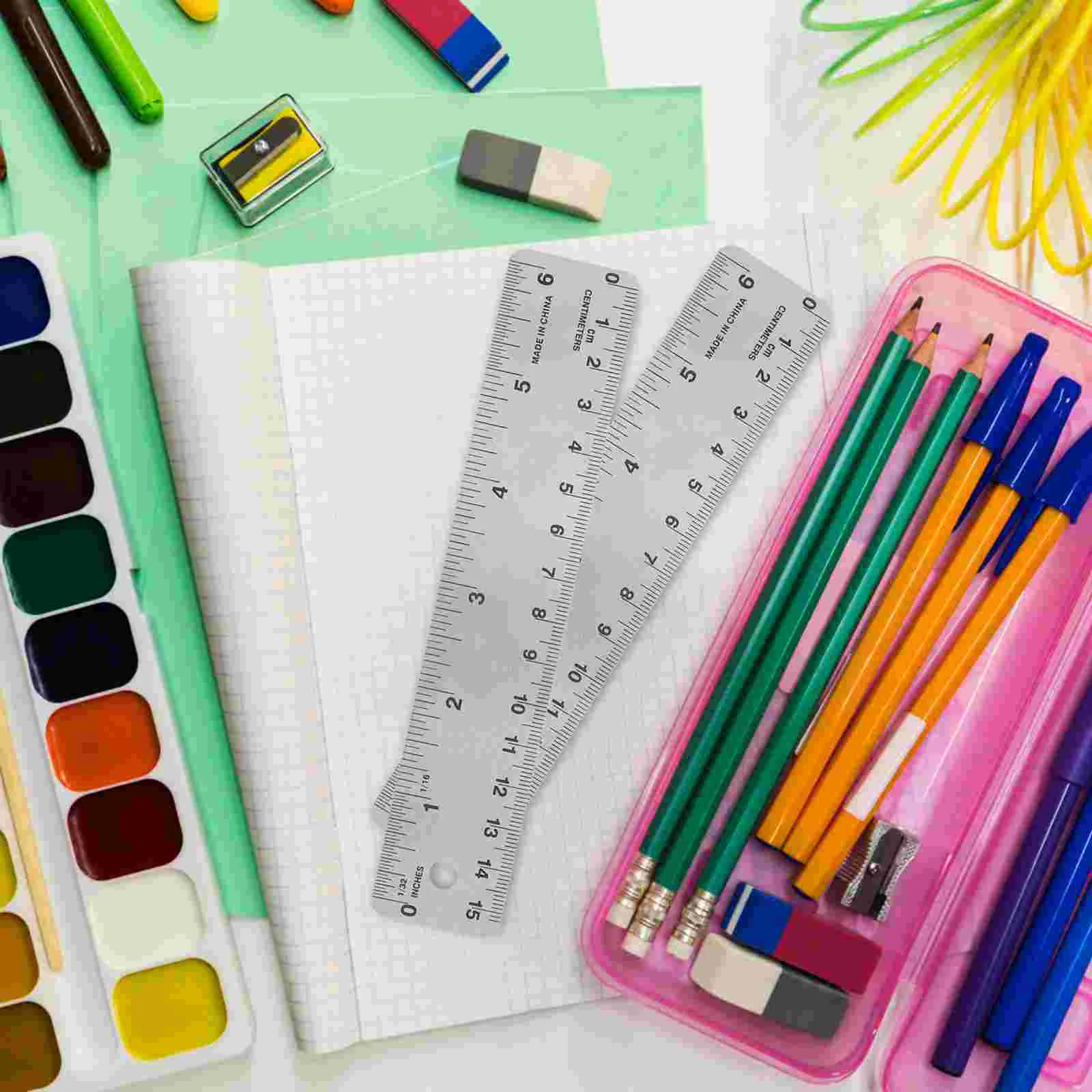 2 Pcs Stainless Steel Ruler Cork Office Bulk Rulers Wooden Transparent Machinist