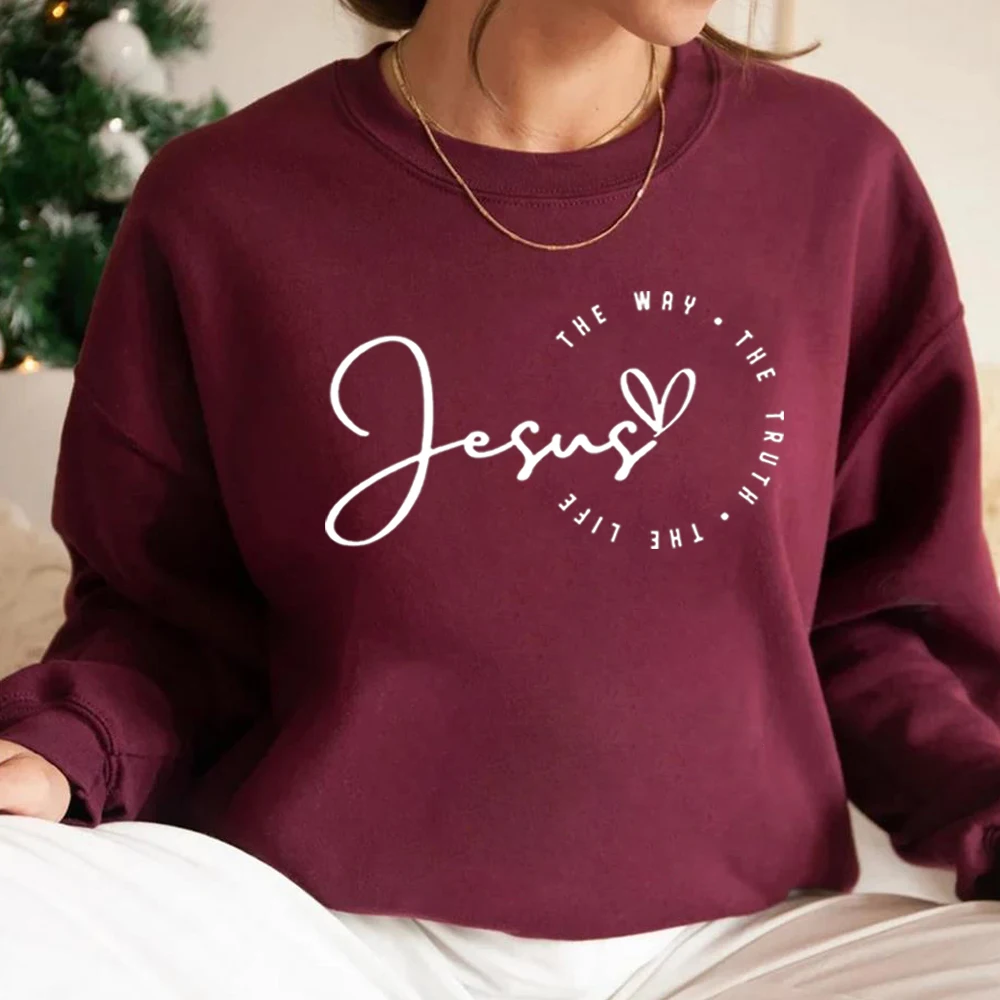 Felpa religiosa vintage Gesù Pullover girocollo Camicia cristiana retrò Maglione versetto della Bibbia Felpe unisex a maniche lunghe