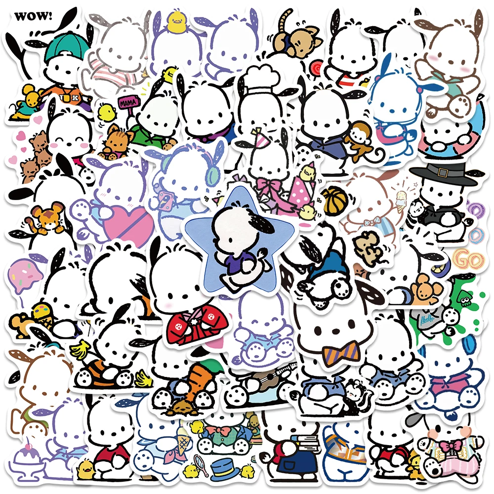 50/100PCS Sanrio Pochacco Dog Cute Stickers Cartoon Decoration Toy DIY Phone Luggage Fridge Skateboard Kawaii Sticker Kid Gift