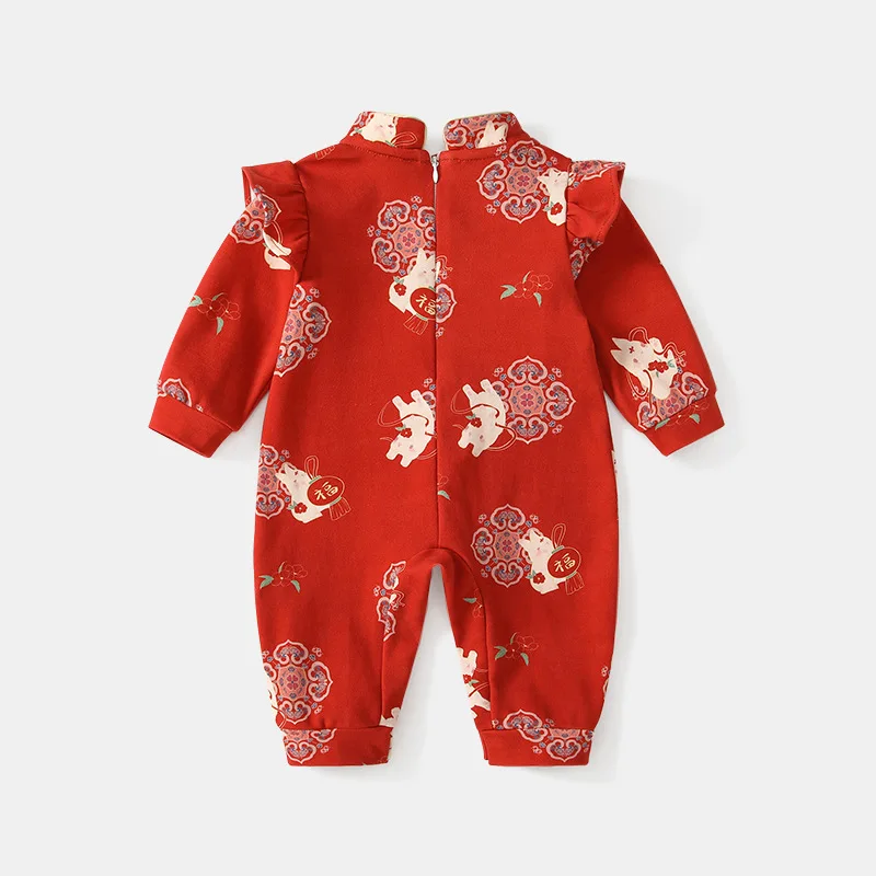 IYEAL 2025 Autumn Baby Girl Jumpsuit Baby Chinese Style New Year's Celebration Tang Costume New Year's Greetings Costume