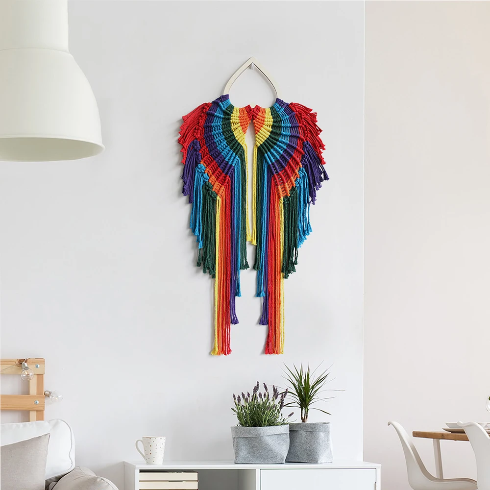 Colorful Angel Tassels Tapestry Bohemian Wall Hanging Wings Handwoven Macrame Cotton Rope Boho Kid Girl Room Wall Decor Gift