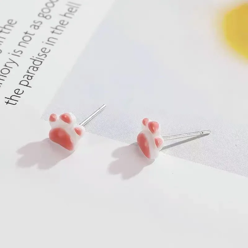 Siver Plated  Pink Cat Claw Ceramic Ear Earrings Cute Small Female Suitable for Wmen Earrings Exquisite
