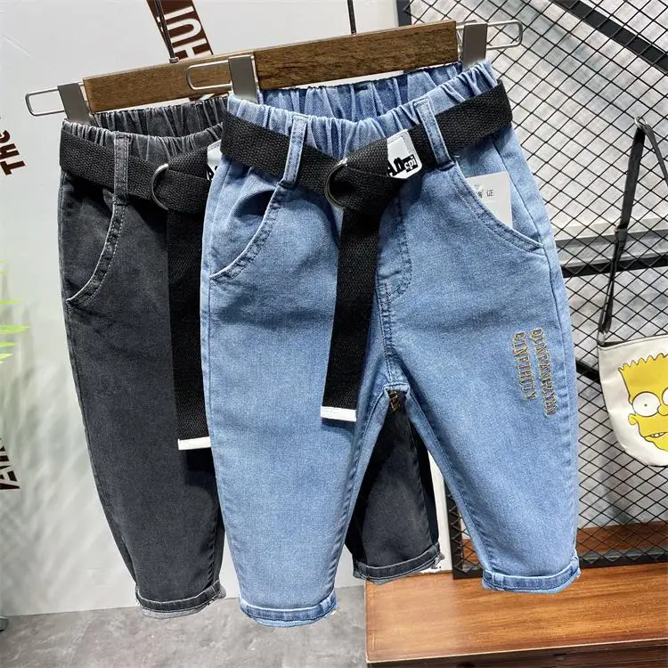 

Spring Autumn Children Boys Denim Pants Cotton Solid Elastic Waist Babies Boys Trousers Boys Stretch Jeans 90-130cm