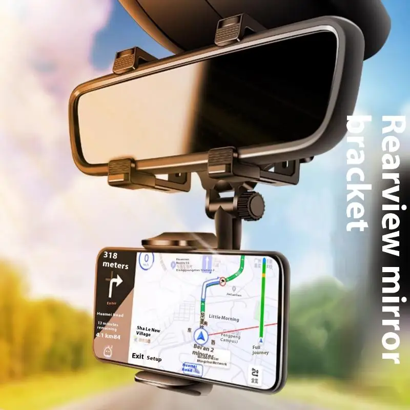 

360° Car Phone Holder Rearview Mirror Mount Bracket Navigation GPS Mobile Stand Clip Foldable Adjustable Car Cell Phone Support
