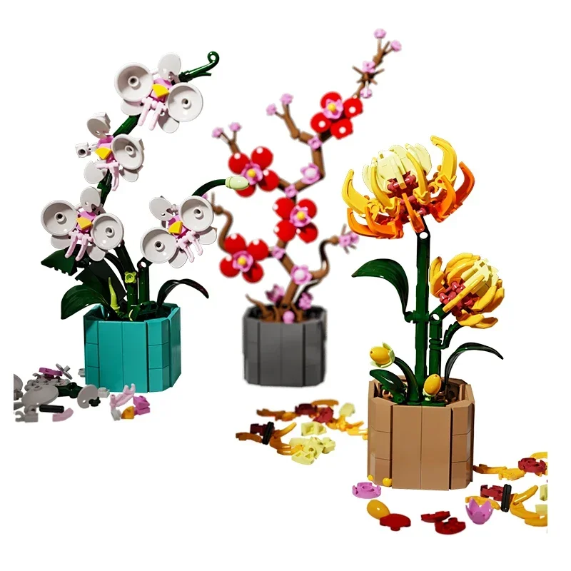 Decoración de casa en maceta de girasol, bloques de modelismo MOC creativos, juguete de flores DIY, regalos de bloques de construcción para niños y niñas