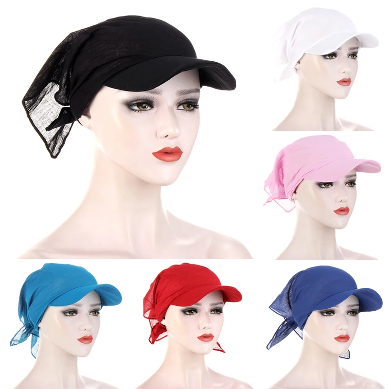 

New Summer Wide Brim Sunshade Hats for Women Pre-Tied Turban Caps Head Scarf Windproof Bandana Solid Color Outdoor Beach Sun Hat