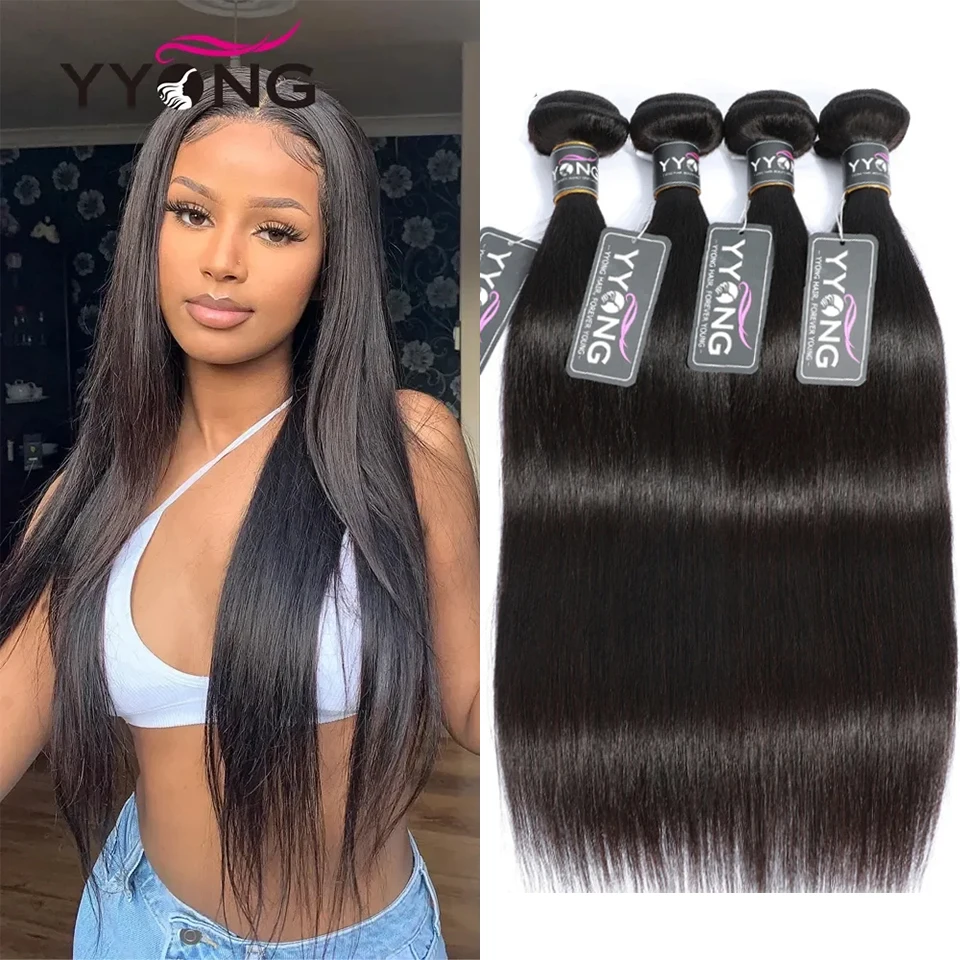 Yyong Brazilian Hair Weave Straight Bundles Human Hair Bundles Remy Hair Extension Natural Black 1/3/4 Pcs 8-30 Inches For Women