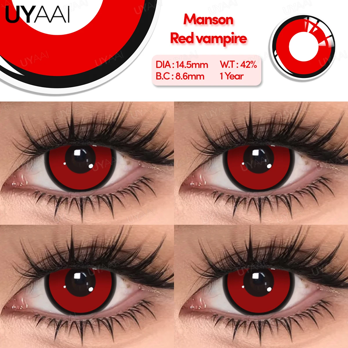 UYAAI 1 Paar farbige Kontaktlinsen für Anime-Cosplay für Augen, rote Linsen, weiße Linsen, Make-up, Schönheit, bunte Linsen