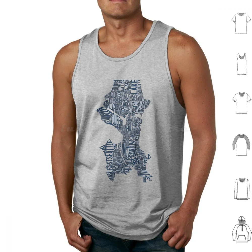 Map Of Seattle-Neighborhoods Typography Tank Tops Print Cotton Seattle Sea Seatown Sea Town 206 Seahawks Sonics