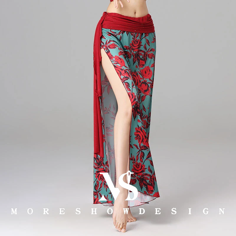 

Sexy Long Skirt Side Open Belly Dance Skirt Bottoms Performance Skirt Printed Flower Skirt Oriental Dance Skirt Long Skirt