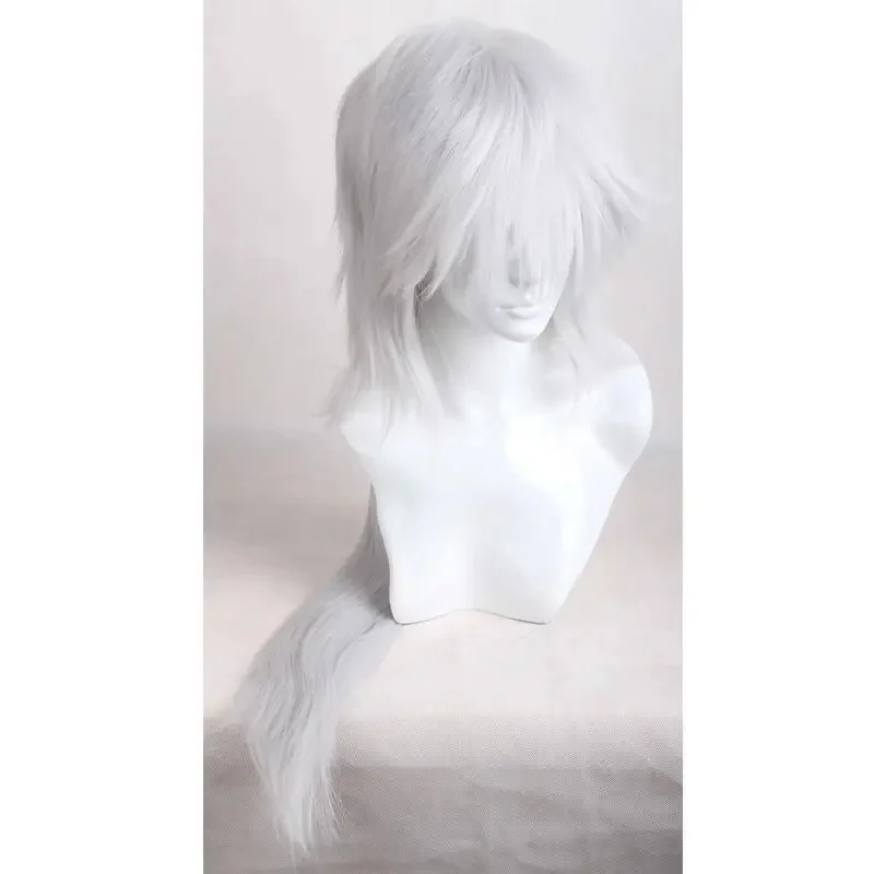 Jiraiya Silvery White long straight cosplay costume wig with chip ponytail   wig cap