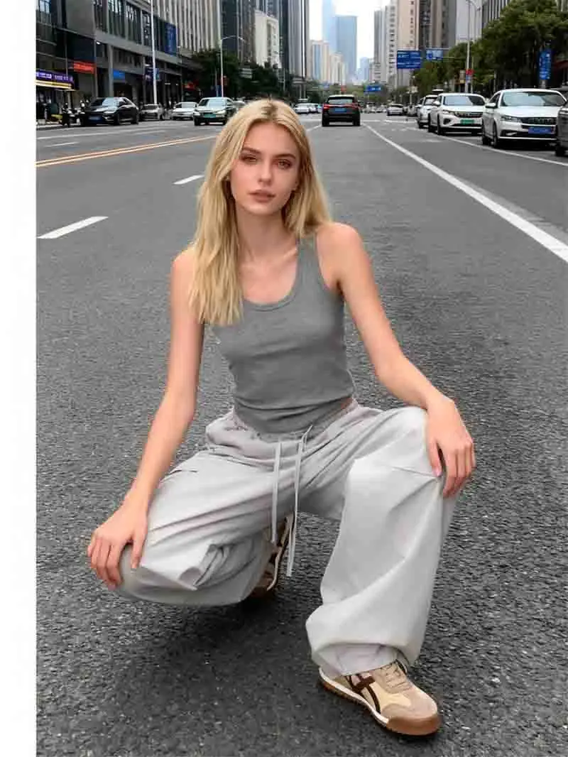 

Брюки-карго женские трапециевидные осенние хлопковые свободные молодежные милые студенческие дышащие эластичные универсальные брюки для потертых и социальных сетей