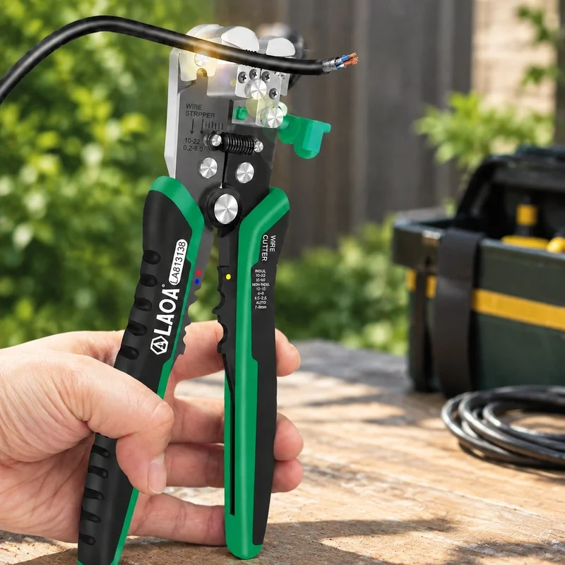 Automatic Cable Cutter and Stripper for Electricians with Built-in Spring Action