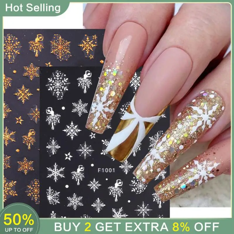 Snowflake Nail Stickers Unique Design Striking Sparkly Christmas Nail Stickers Glitter Nails Christmas Party Manicure Adhesive