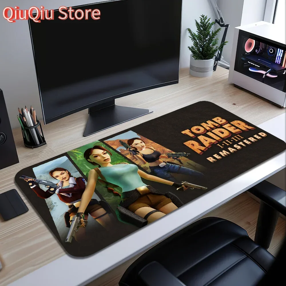 Jogo tomb raider remasterizado lara 1-3 mouse pad grande tapete de mesa teclado ergonômico escritório borracha jogo pc antiderrapante anti-desbaste casa c