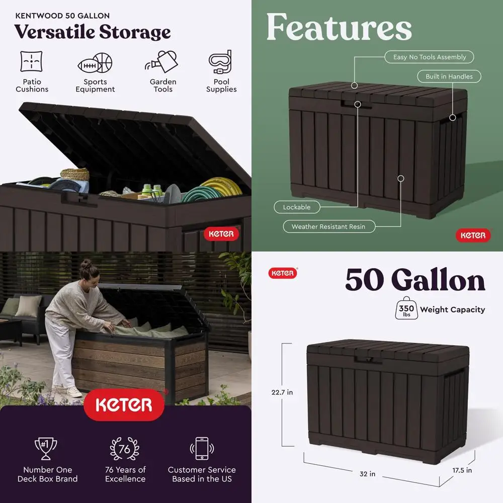 

Brown 50-Gallon Resin Deck Storage Box for Patio Cushions, Pillows, and Gardening Tools