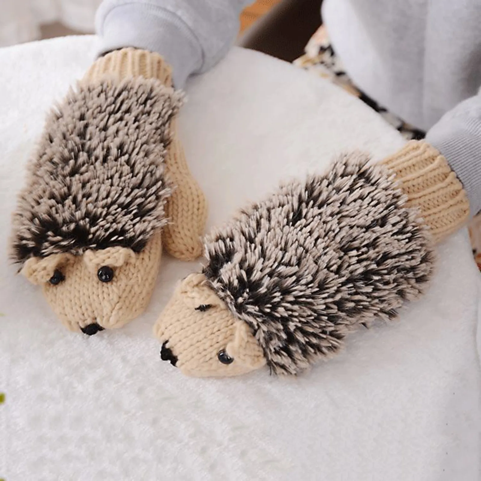 Women'S Winter Gloves Knitted Warm Cartoon Hedgehog Winter Fleece Cotton Thick Gloves Winter Gloves For Men перчатки женские