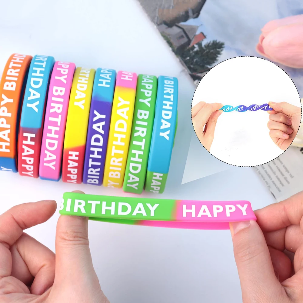 8/16Pcs Colorful Happy Birthday Rubber Bracelets for Kids Birthday Party Favors Guests Gifts Classroom Rewards Goodie Filler