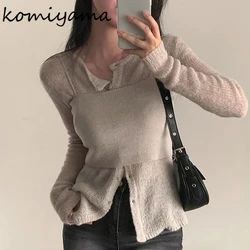 2024 Woman Cardigan Long Sleeve Ropa Mujer Round Neck Outerwears Single Breasted Sweater Autumn Simple Cardigans with Camis