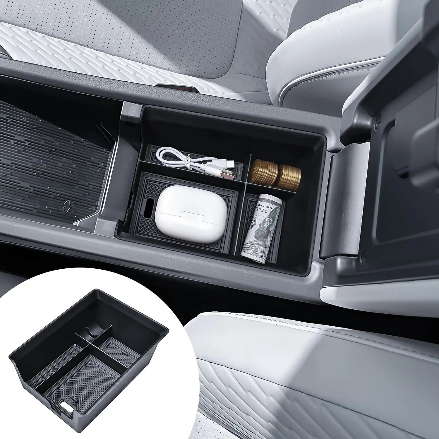 Center Console Organizer Tray for 2026 2027 Nissan Leaf S+ SV+ Platinum+ Interior Secondary Armrest Storage Box Tray Accessories