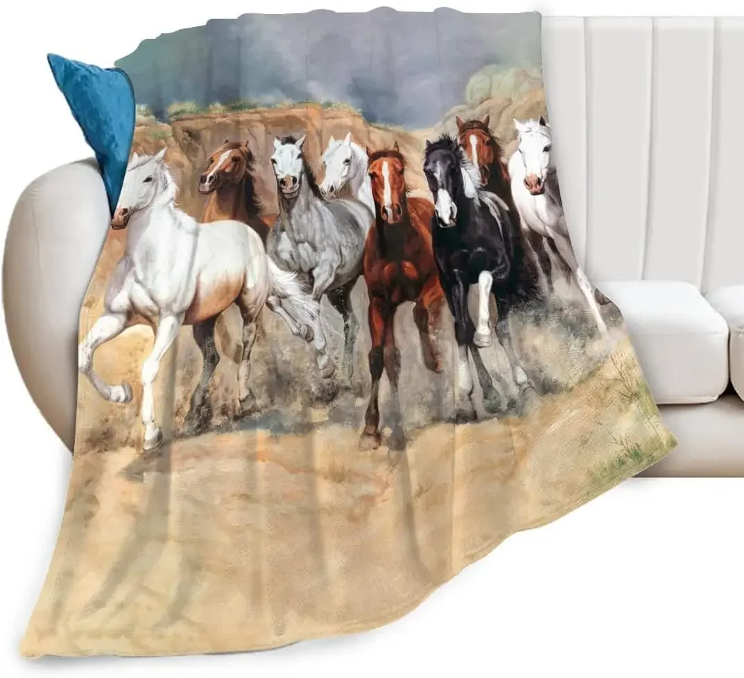 Galloping Horse Throw Blanket Super Soft Warm Comfort Fluffy Fleece Lightweight Flannel Blanket Wild Animal Cozy Fuzzy