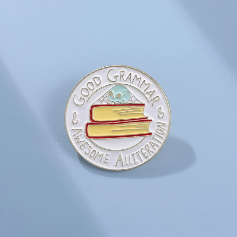 Good Grammar Enamel Pin Awesome Alliteration Book Brooches Metal Backpack Clothing Lapel Badge Jewelry Gifts For Students