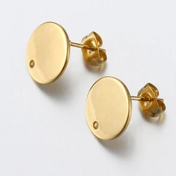 10pcs 스테인레스 스틸 라운드 귀 스 터 드 DIY 귀걸이에 대 한 빈 기본 보석 만들기 구멍 매달려 매력 구성 요소 액세서리