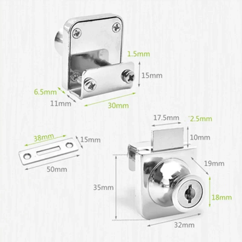 Display Case Cabinet Lock Drawer Glass Keys Latch Safety Security Showcases Attachment Zinc Alloy Rubber Gasket